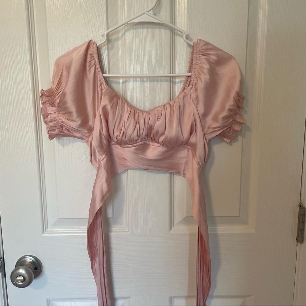 Elegant Pink Puff Sleeve Women's Top
